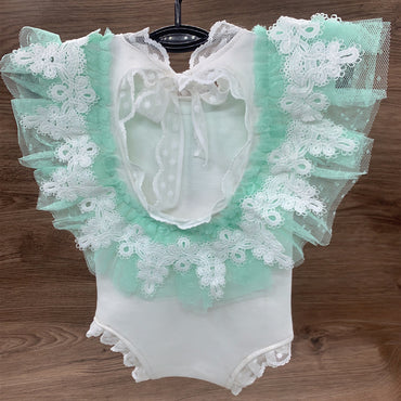 Avezano Knitted Suit out Pleated Blue Dot Lace Newborn Photography Clothing