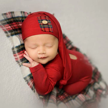 Avezano Baby Red Dress Soft Hat+One-Piece Suit Outfits Photography Props
