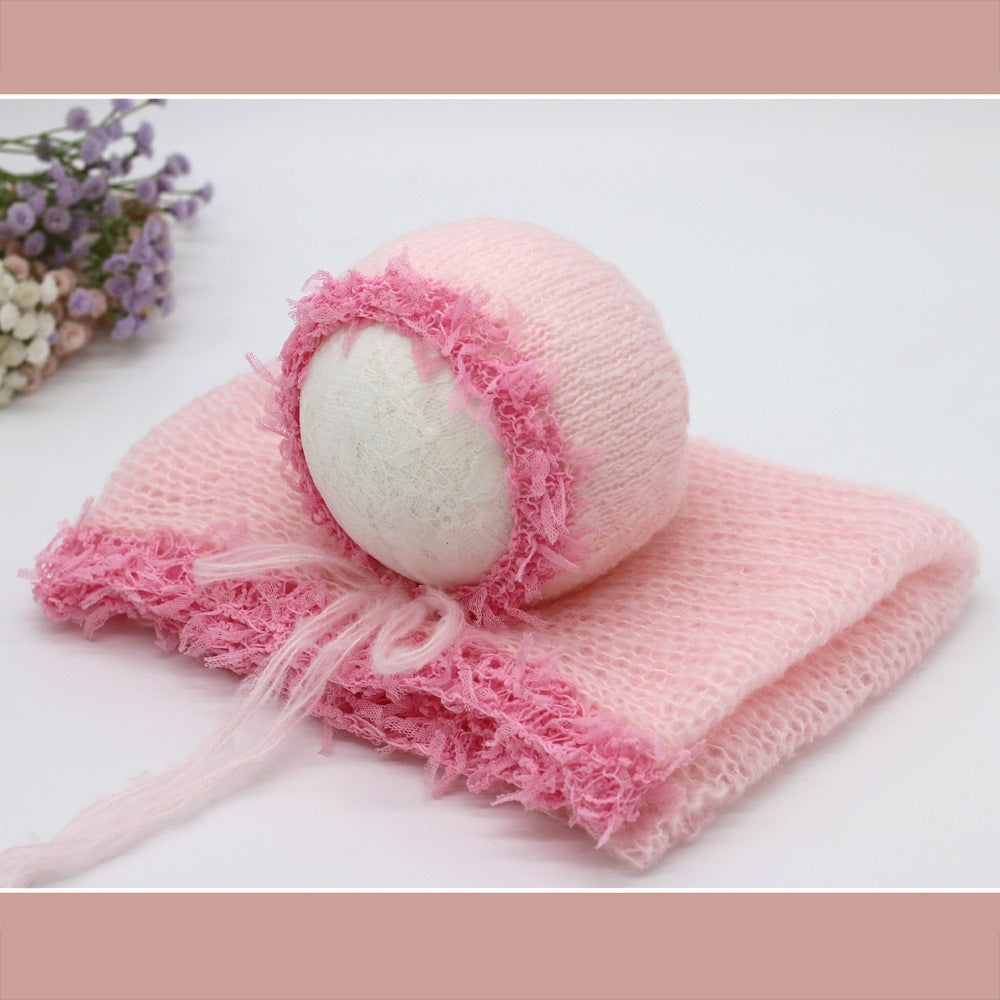 Avezano Mohair Lace Wrap Gauze Baby Baby Photo Wrap + Hat Newborn Photography