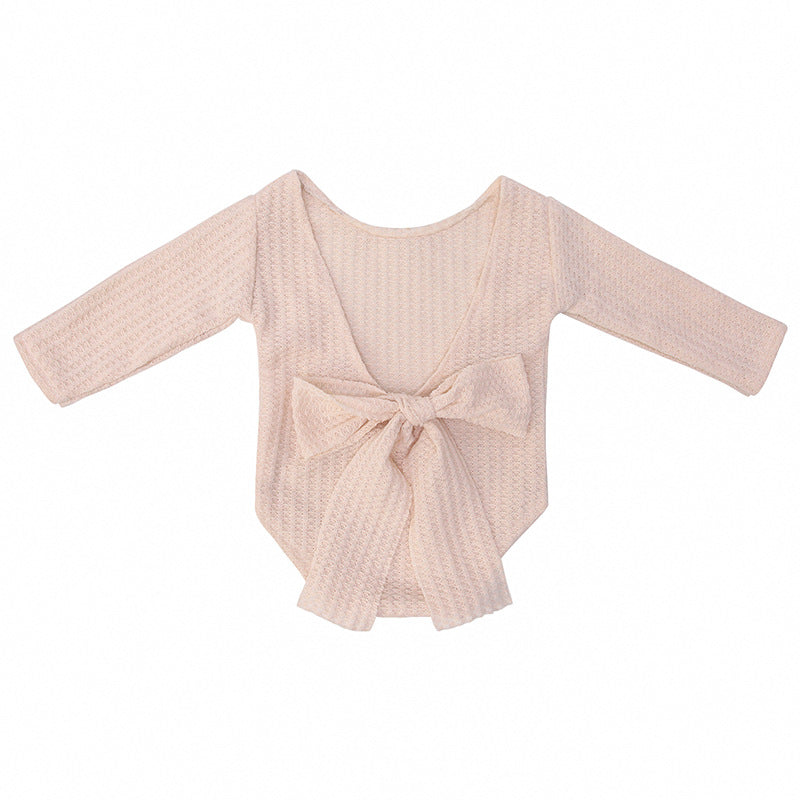 Avezano Newborn Pullover Unhooded Long-Sleeved Jumpsuit Baby Backless Bow Outfits