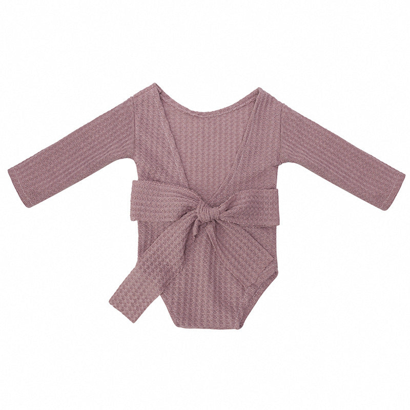 Avezano Newborn Pullover Unhooded Long-Sleeved Jumpsuit Baby Backless Bow Outfits