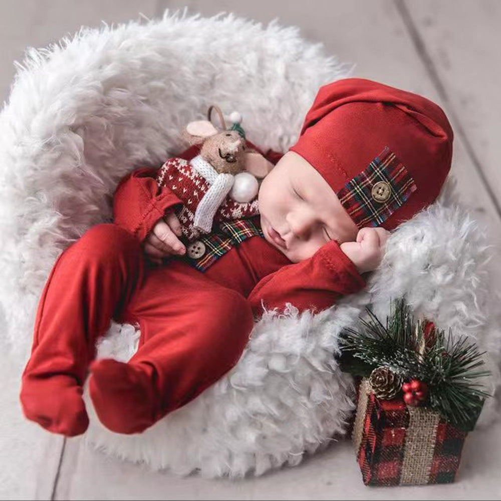Avezano Baby Red Dress Soft Hat+One-Piece Suit Outfits Photography Props