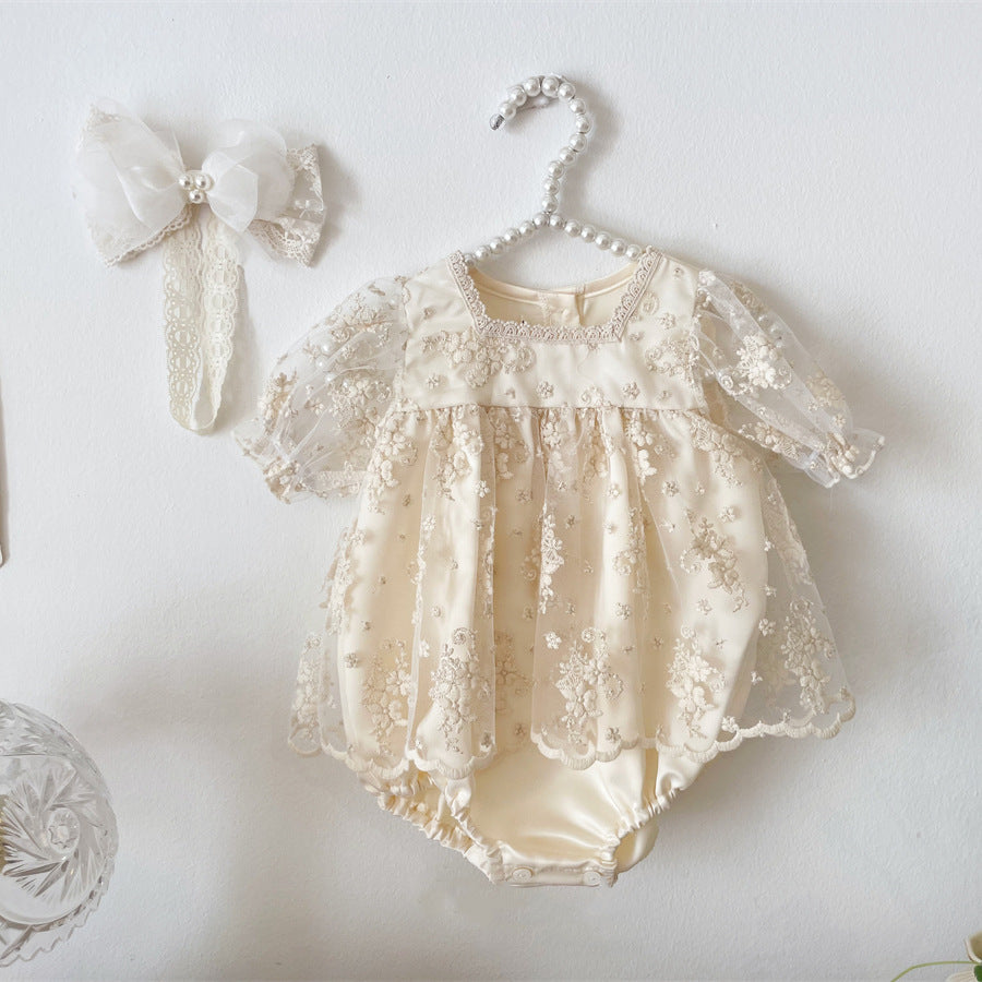 Avezano Cute Baby Hundred Days Embroidery Flower Ha Dress