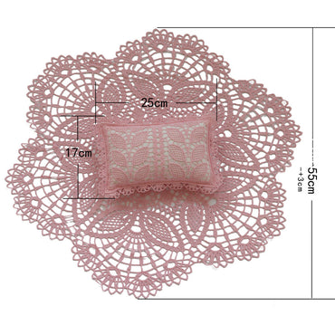 Avezano Newborn Baby Hollow Lace Round Blanket + Pillow Set Props