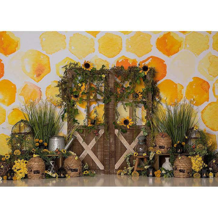 Avezano Yellow Honey And Wood Door Scene Backdrop For Photography-AVEZANO