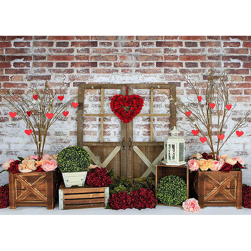 Avezano Old Brick Wall And Wood Door With Flowers Scene Backdrop For Photography-AVEZANO