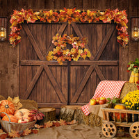 Avezano Thanksgiving Harvest Fruit Wood Door Autumn Photography Backdrop-AVEZANO