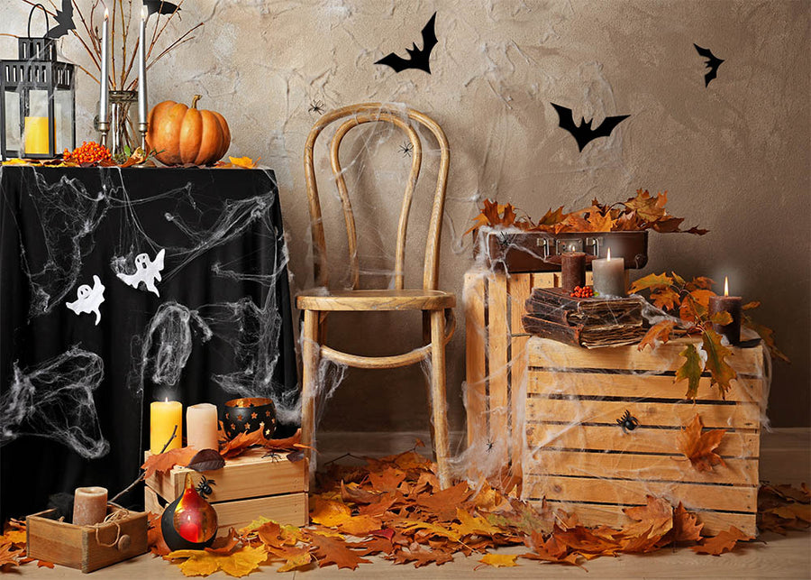 Avezano Furniture Full of Spider Webs Halloween Photography Backdrop-AVEZANO