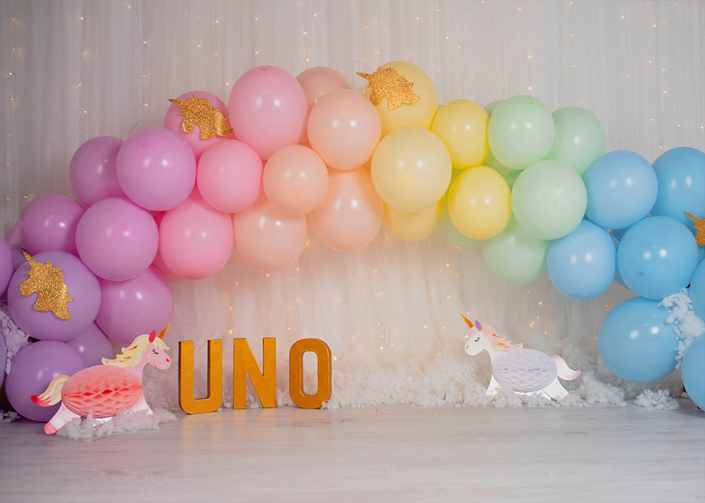 Avezano Rainbow Balloon Bridge 1st Birthday Photography Backdrop-AVEZANO