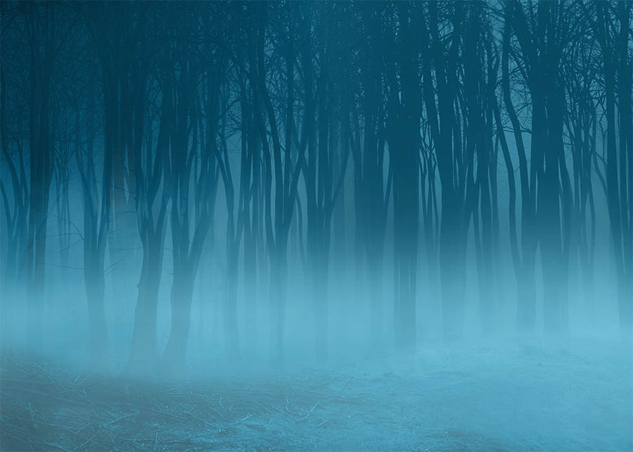Avezano Blue Foggy Forest Halloween Photography Backdrop-AVEZANO