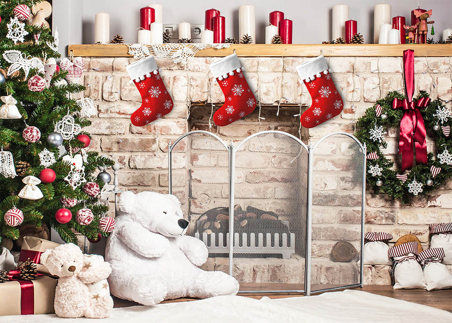 Avezano Christmas Tree Wreath Teddy Bear Backdrop For Photography-AVEZANO