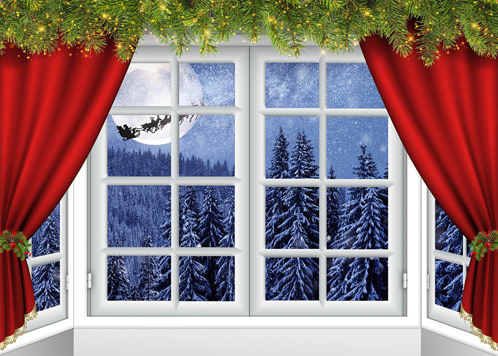 Avezano Red Curtain Christmas Eve Photography Backdrop-AVEZANO