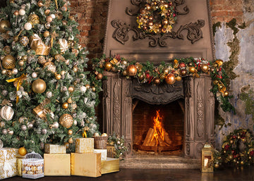 Avezano Magic Academy Classic Fireplace Christmas Tree Gifts Photography Backdrop-AVEZANO