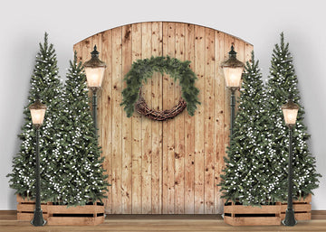 Avezano Primary Color Wooden Door Christmas Photography Backdrop-AVEZANO