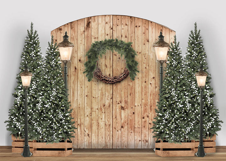 Avezano Primary Color Wooden Door Christmas Photography Backdrop-AVEZANO