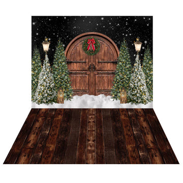 Avezano Wooden Door 2 pcs Christmas Set Backdrop-AVEZANO