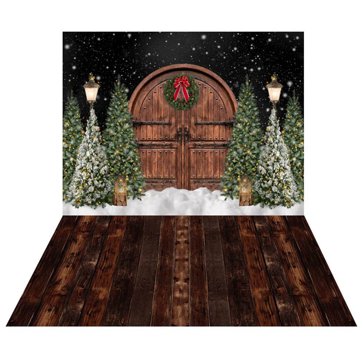 Avezano Wooden Door 2 pcs Christmas Set Backdrop-AVEZANO