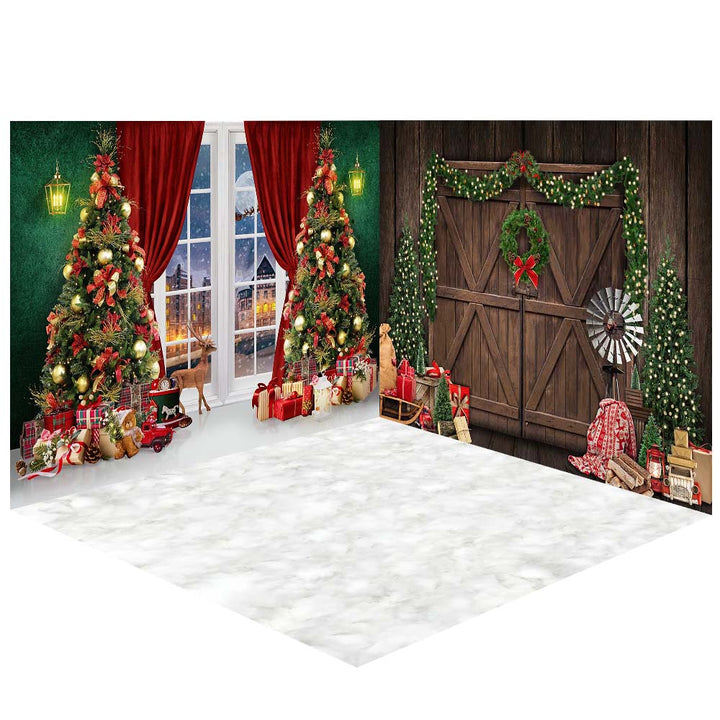 Avezano Christmas Red Velvet Curtains Photography Backdrop Room Set-AVEZANO