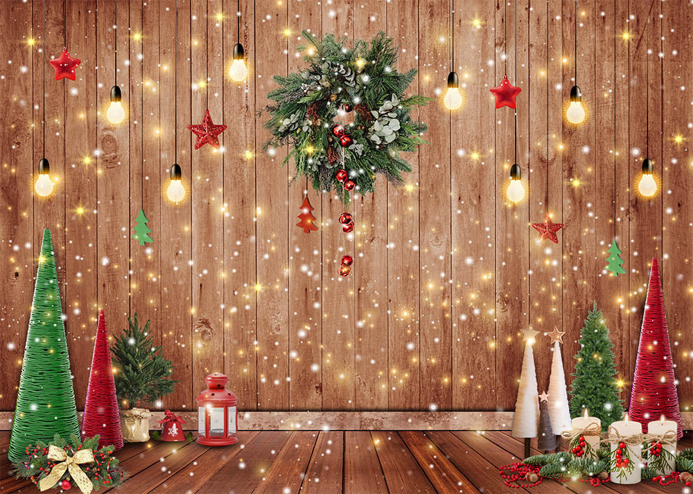 Avezano Christmas Decoration on Wooden Wall Photography Backdrop-AVEZANO