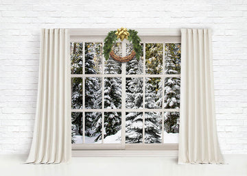 Avezano Pure White Christmas Window Photography Backdrop-AVEZANO