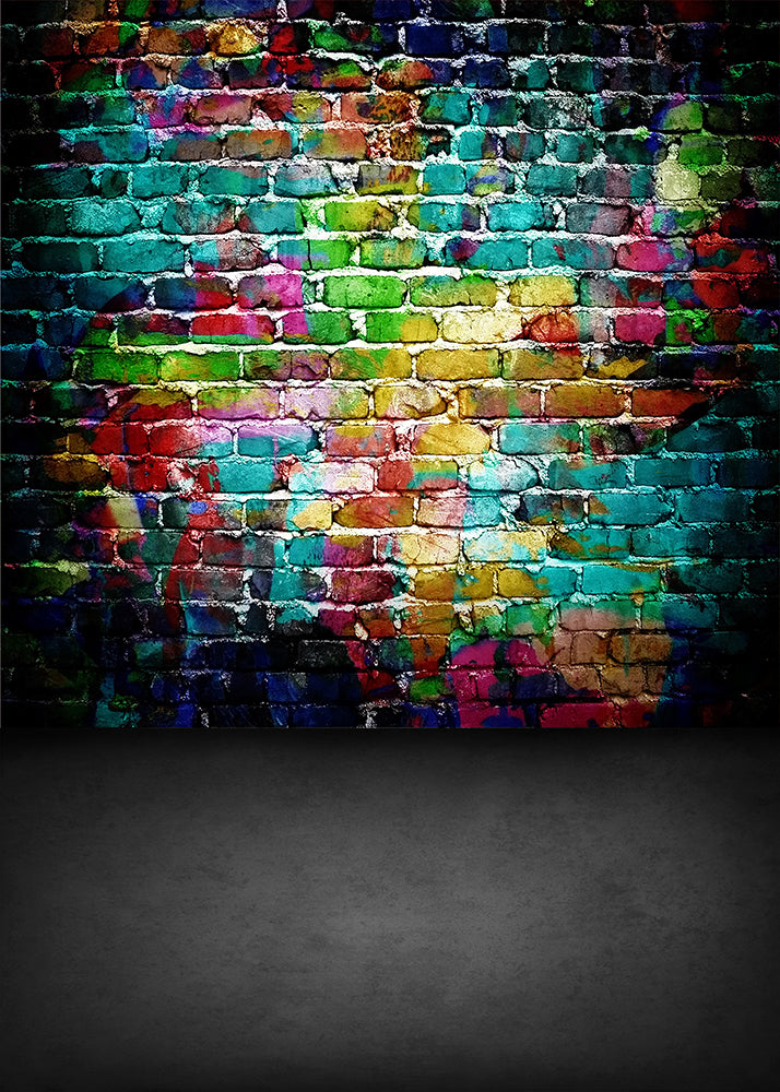 Avezano Colored Brick Wall With Floor Photography Backdrop-AVEZANO