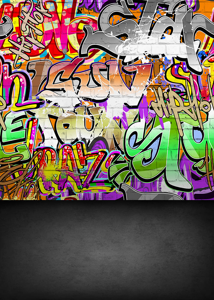 Avezano Graffiti Brick Wall With Floor Photography Backdrop-AVEZANO