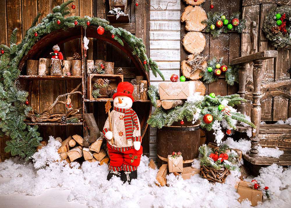 Avezano Christmas Snowman Doll Snow Decoration Photography Backdrop-AVEZANO