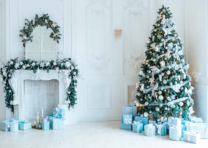 Avezano Light Blue Color Christmas Tree Interior Decoration Photography Backdrop-AVEZANO