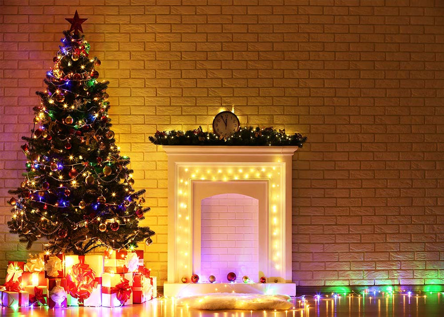 Avezano Christmas Tree Decorated With Colored Lights Photography Backdrop-AVEZANO