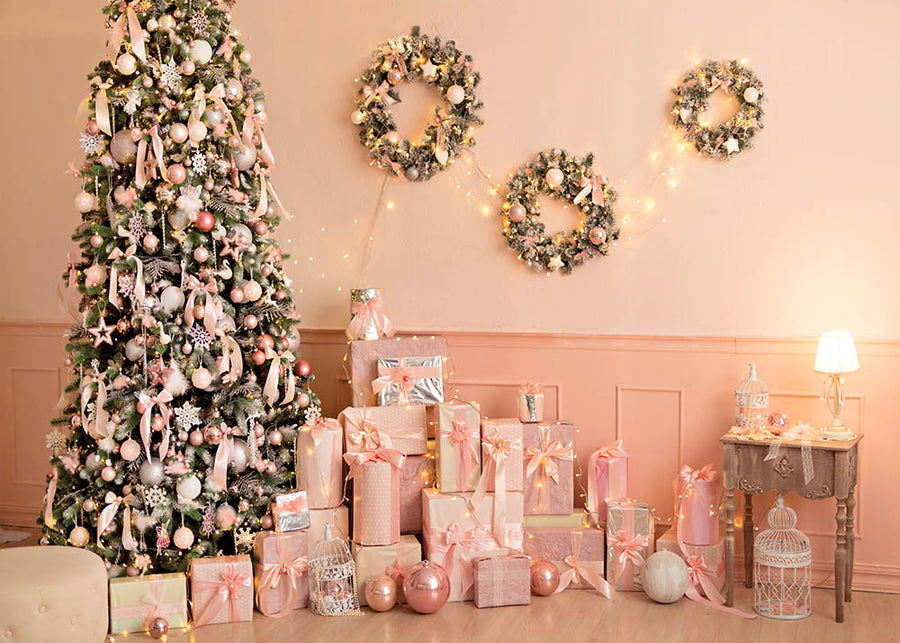 Avezano Pink Christmas Tree Decorations Sweet Girl Photography Backdrop-AVEZANO