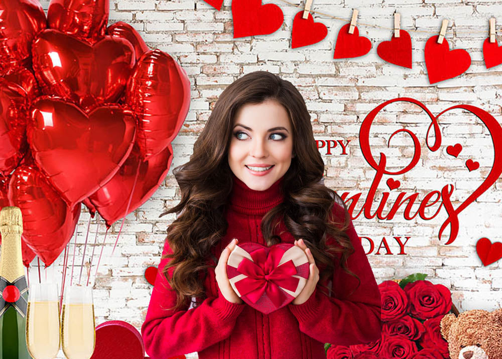 Avezano Brick Wall Happy Valentine'S Day Photography Backdrop-AVEZANO