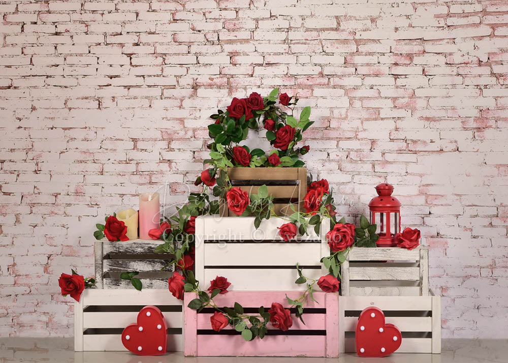 Avezano White Brick Wall Background Rose Decoration Valentine&