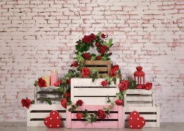 Avezano White Brick Wall Background Rose Decoration Valentine'S Day Theme Photography Backdrop-AVEZANO