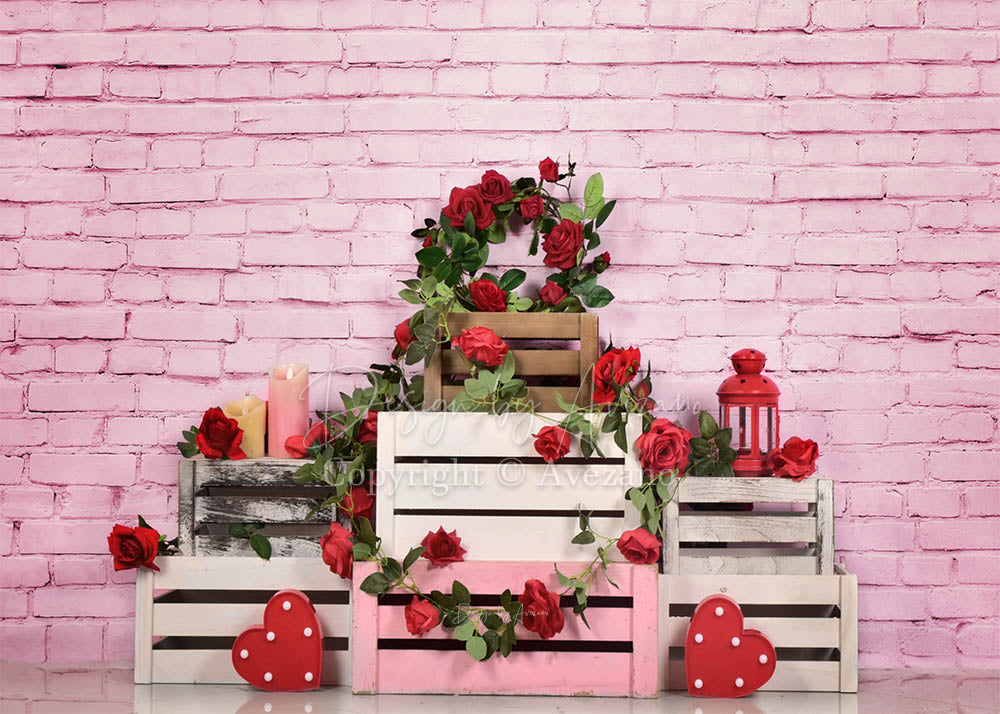 Avezano Pink Brick Wall Background Rose Decoration Valentine&