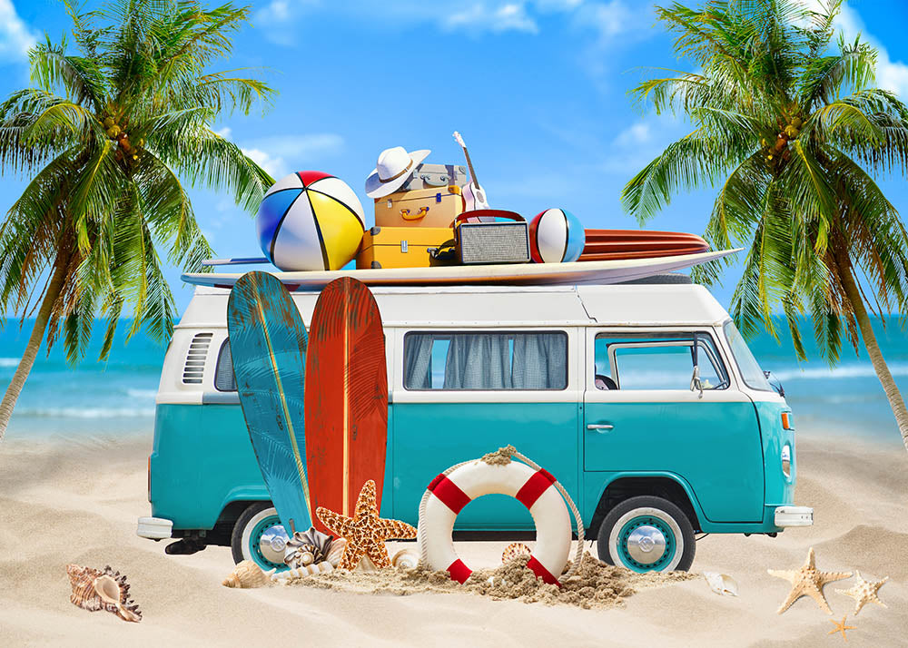 Avezano Beach Bus Backdrop For Photography-AVEZANO