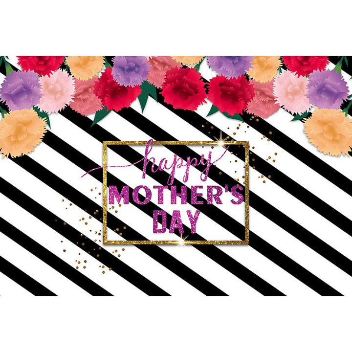 Avezano Happy Mother'S Day Black And White Stripes Photography Backdrop For Mother'S Day-AVEZANO