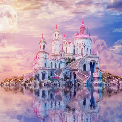 Château d'Avezano au bord du lac, toile de fond pour la photographie 