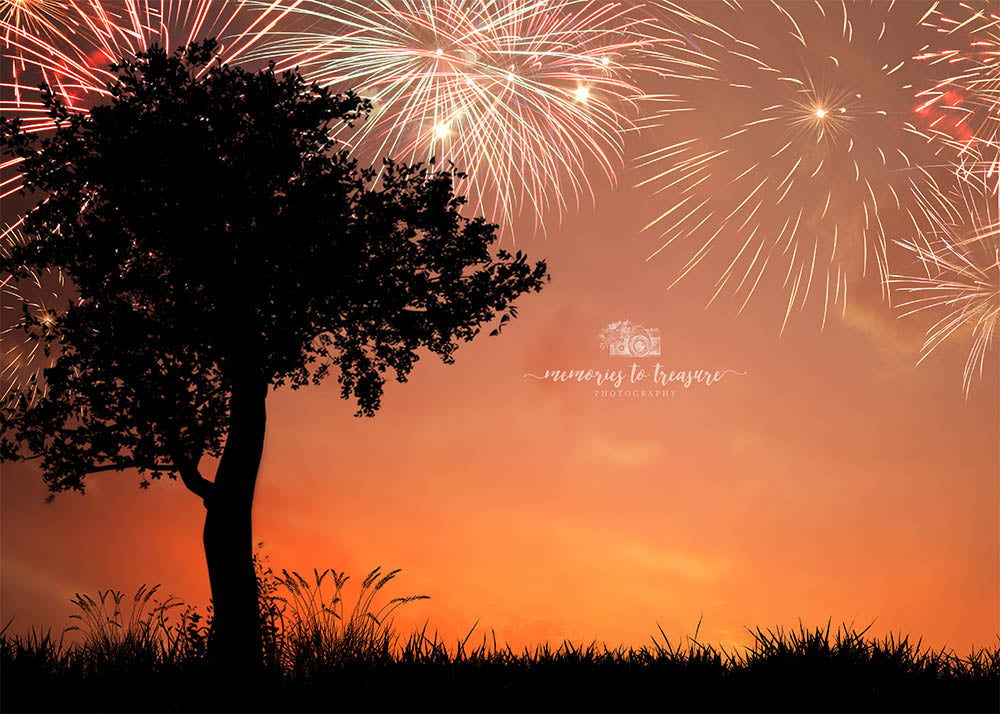 Avezano Sunset Silhouette&Firework Backdrop for Photography Designed By Paula Easton-AVEZANO
