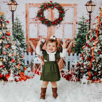 Avezano Christmas Trees and Wooden Door Backdrop for Photography