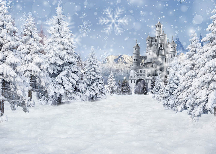Avezano A Castle in the Snow in Winter Photography Backdrop-AVEZANO