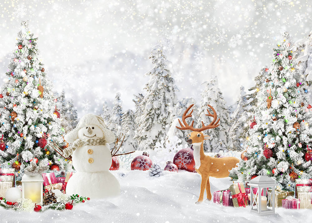 Avezano Winter Christmas Snowman and Elk Photography Backdrop-AVEZANO