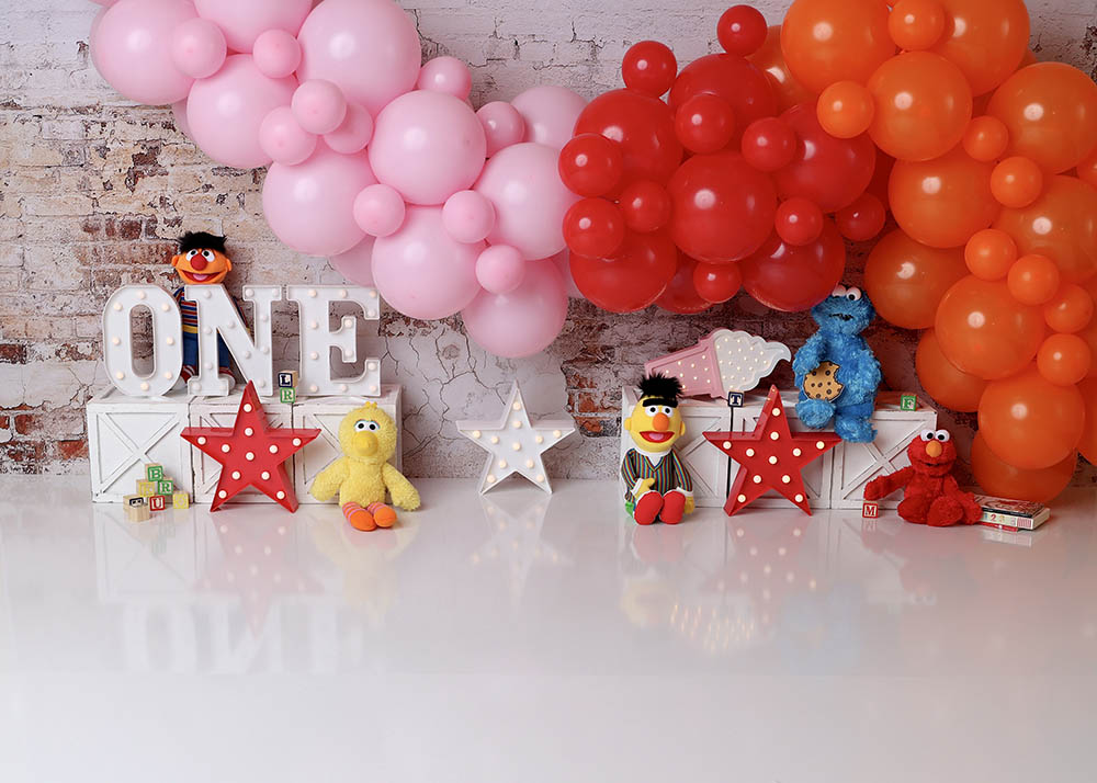 Avezano Cookie Monster Dolls And Balloons One Cakesmash Backdrop For Photography Designed By Stefany Figueroa-AVEZANO