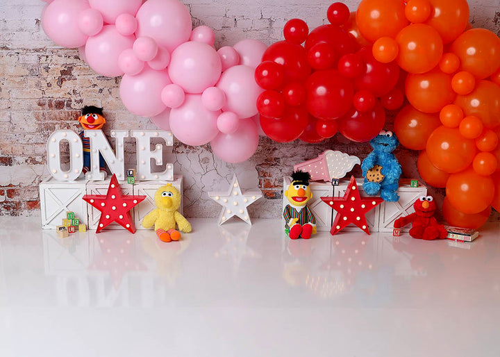 Avezano Cookie Monster Dolls And Balloons One Cakesmash Backdrop For Photography Designed By Stefany Figueroa-AVEZANO