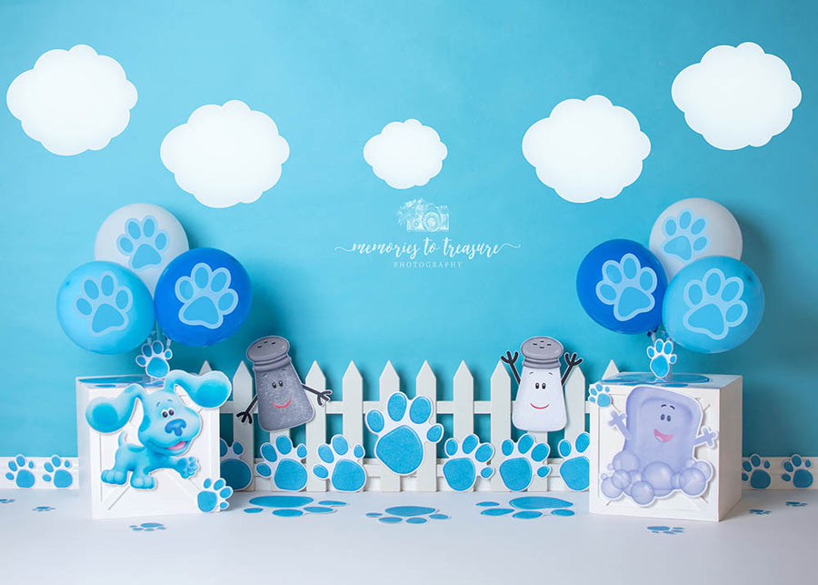 Avezano Blue Sky and White Clouds and Puppy Backdrop for Photography By Paula Easton-AVEZANO
