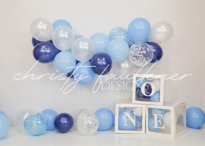 Avezano Blue Balloon Baby One Year Old Party Photography Backdrop Designed By Christy Faulkner-AVEZANO