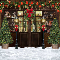 Avezano Christmas The Snow Outside the Gift Store Photography Backdrop Room Set
