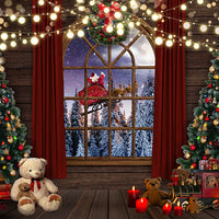Avezano Christmas Tree and Santa Claus Outside the Window Photography Backdrop