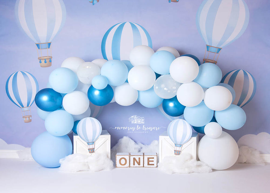Avezano Blue Balloon One Year Old Party Backdrop for Photography By Paula Easton