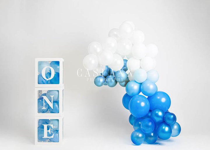 Avezano One Blocks Blue and White Balloons Photography Backdrop Designed By Casi Ann-AVEZANO