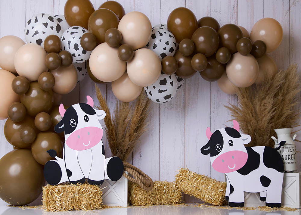 Avezano Cow and Brown Balloon Photography Background by Stefany Figueroa-AVEZANO